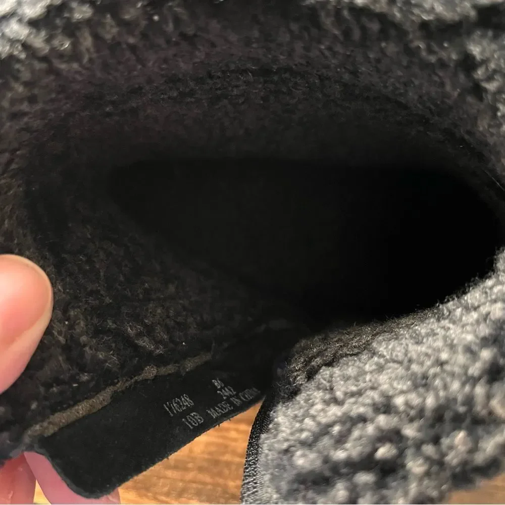 Lands' End Black Suede Fleece Lined Winter Ankle Boots with Zipper Size 10 B